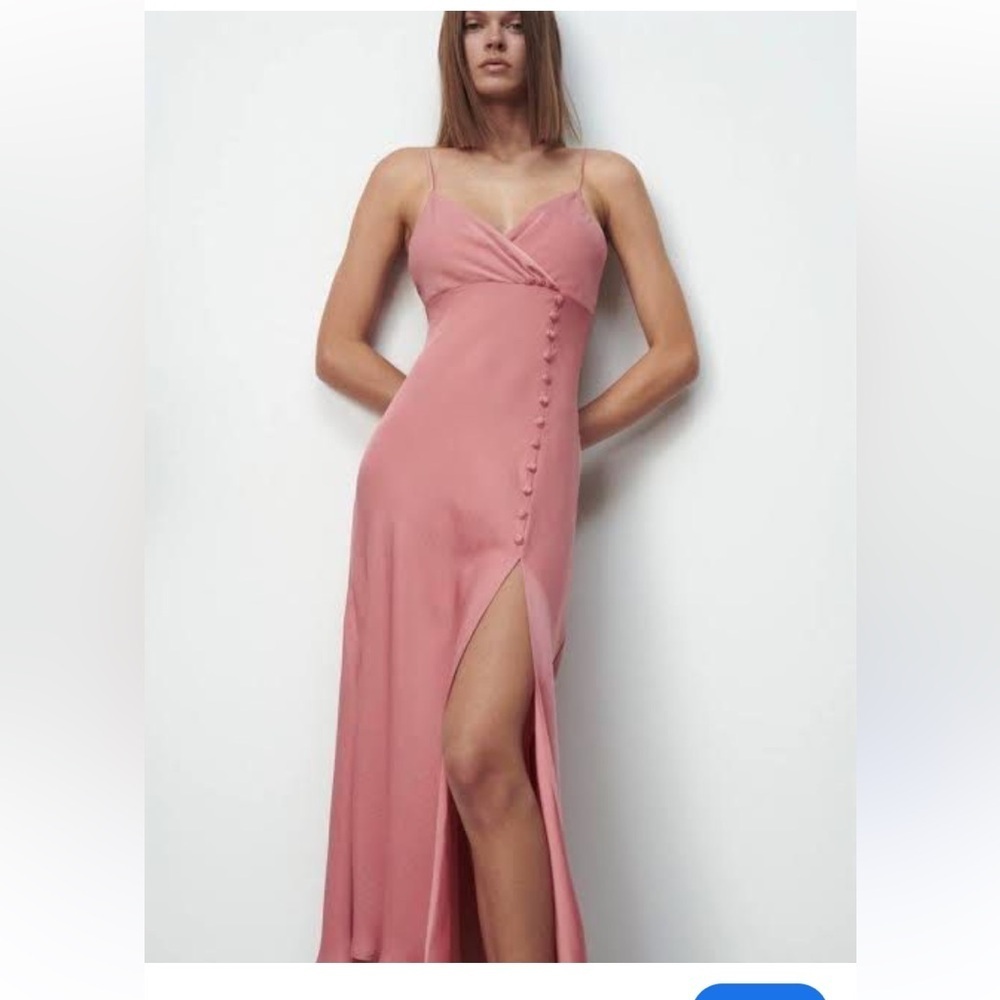 Zara Pink Maxi Dress with Slit satin effect